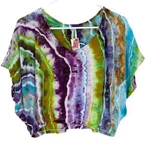 Handmade Geode Tie Dye Linen Top Womens XS Anthropologie Crop Shirt Purple White